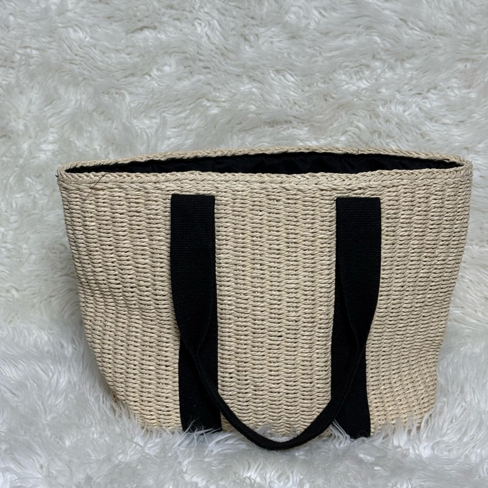 Stylish Tan and Black Woven Tote Bag